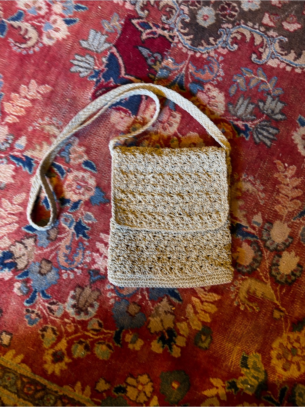 Handwoven Crochet Crossbody Bag in Beige